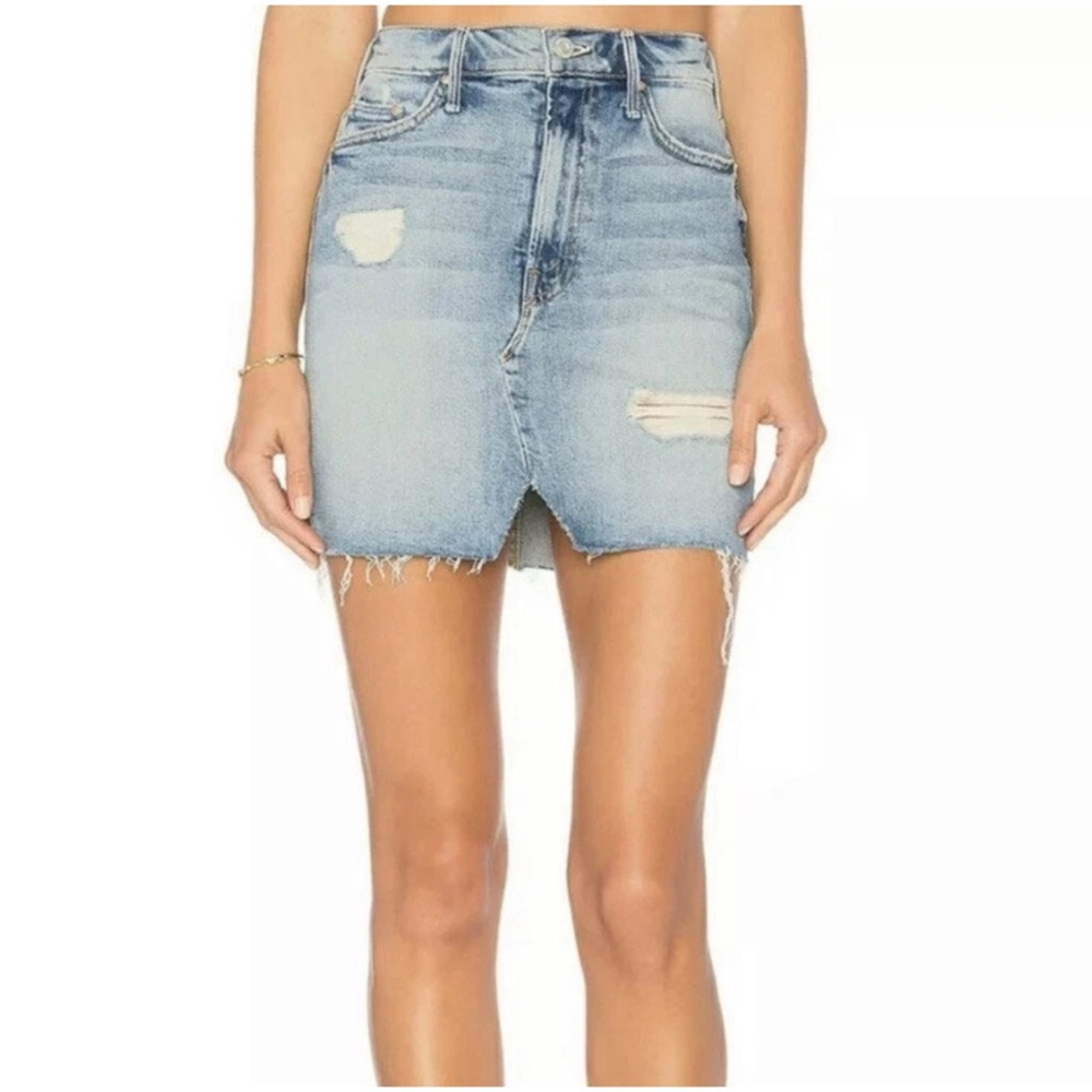 Mother The Sacred Slit Denim Mini Skirt Size US24 Distressed